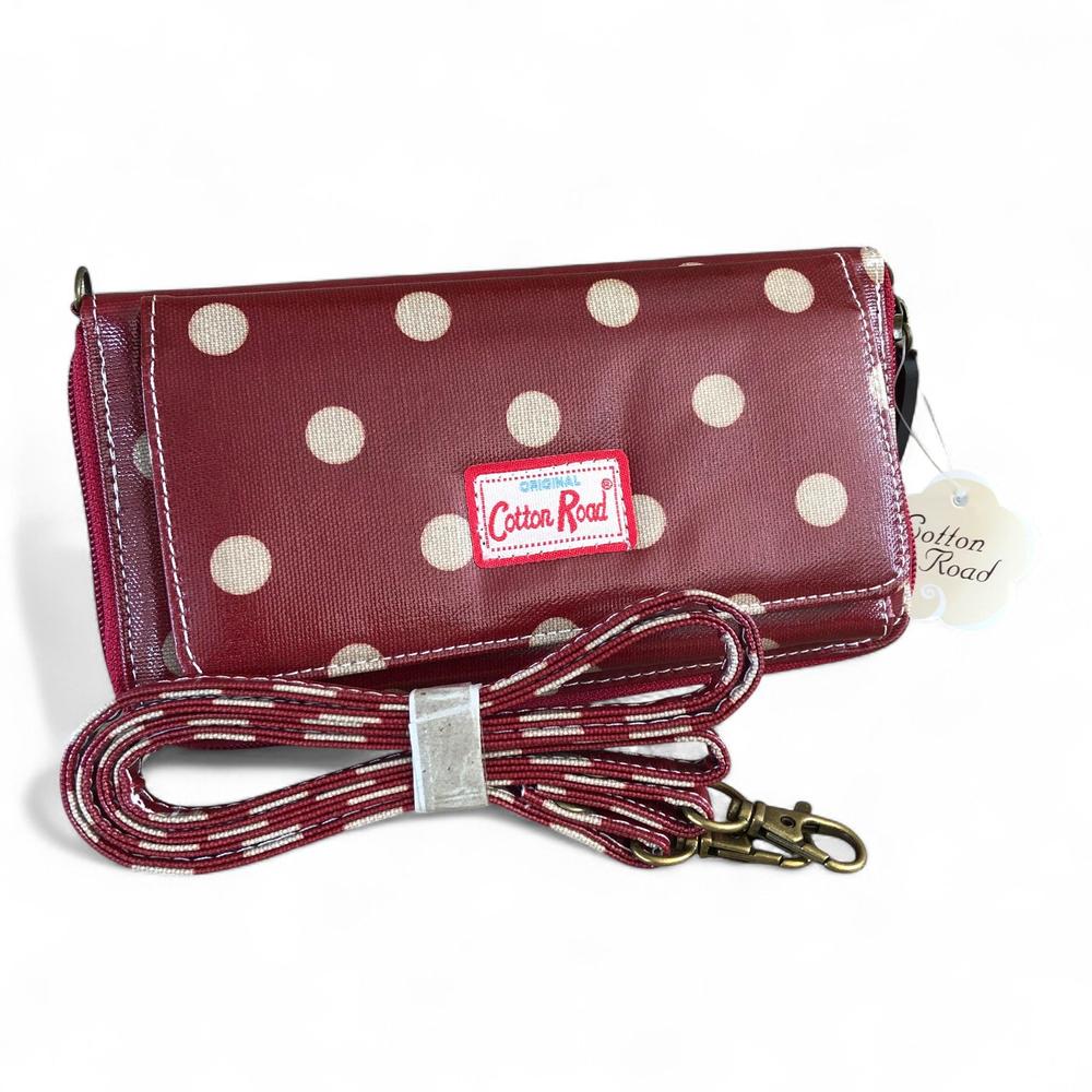 Large RED Cotton Road PVC Cellphone Sling Wallet with DOTS