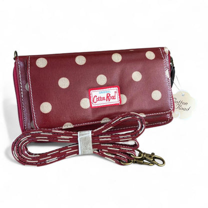 Large RED Cotton Road PVC Cellphone Sling Wallet with DOTS