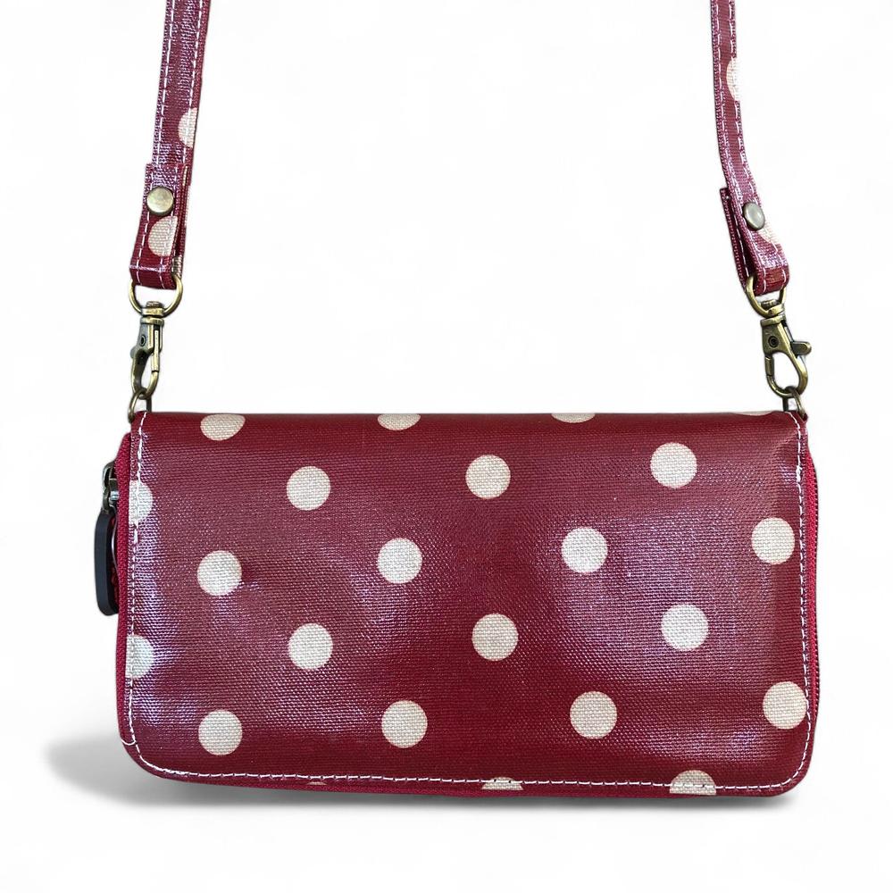 Large RED Cotton Road PVC Cellphone Sling Wallet with DOTS
