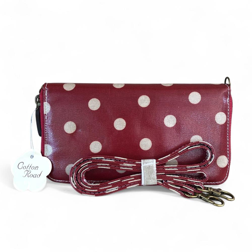 Large RED Cotton Road PVC Cellphone Sling Wallet with DOTS