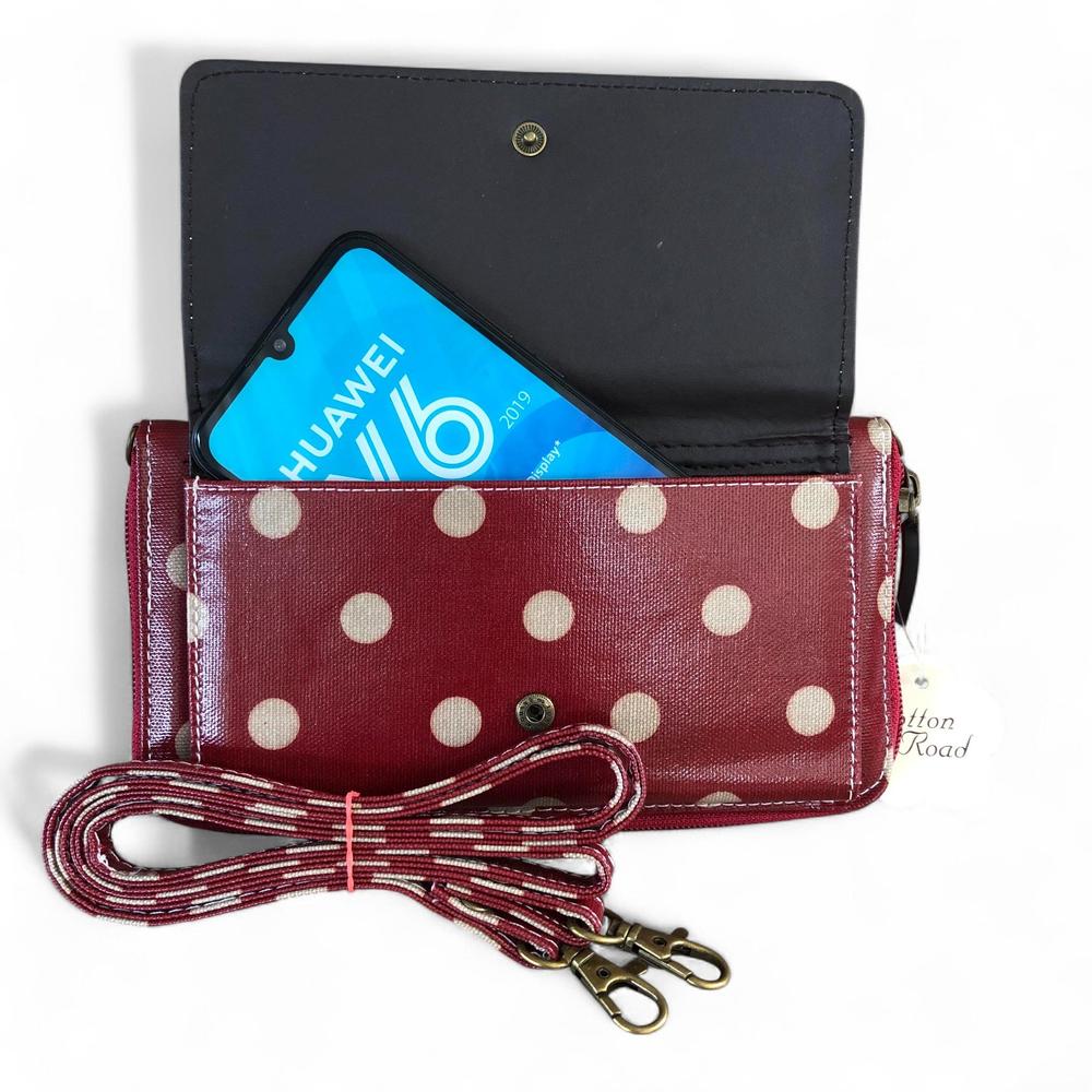 Large RED Cotton Road PVC Cellphone Sling Wallet with DOTS