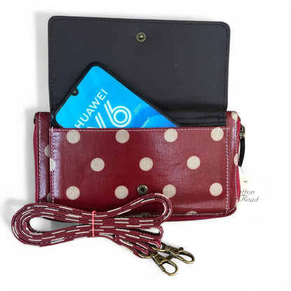 Large RED Cotton Road PVC Cellphone Sling Wallet with DOTS