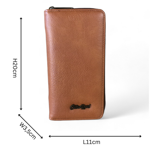 Large TAN BROWN Cotton Road PU Leather CARD Holder