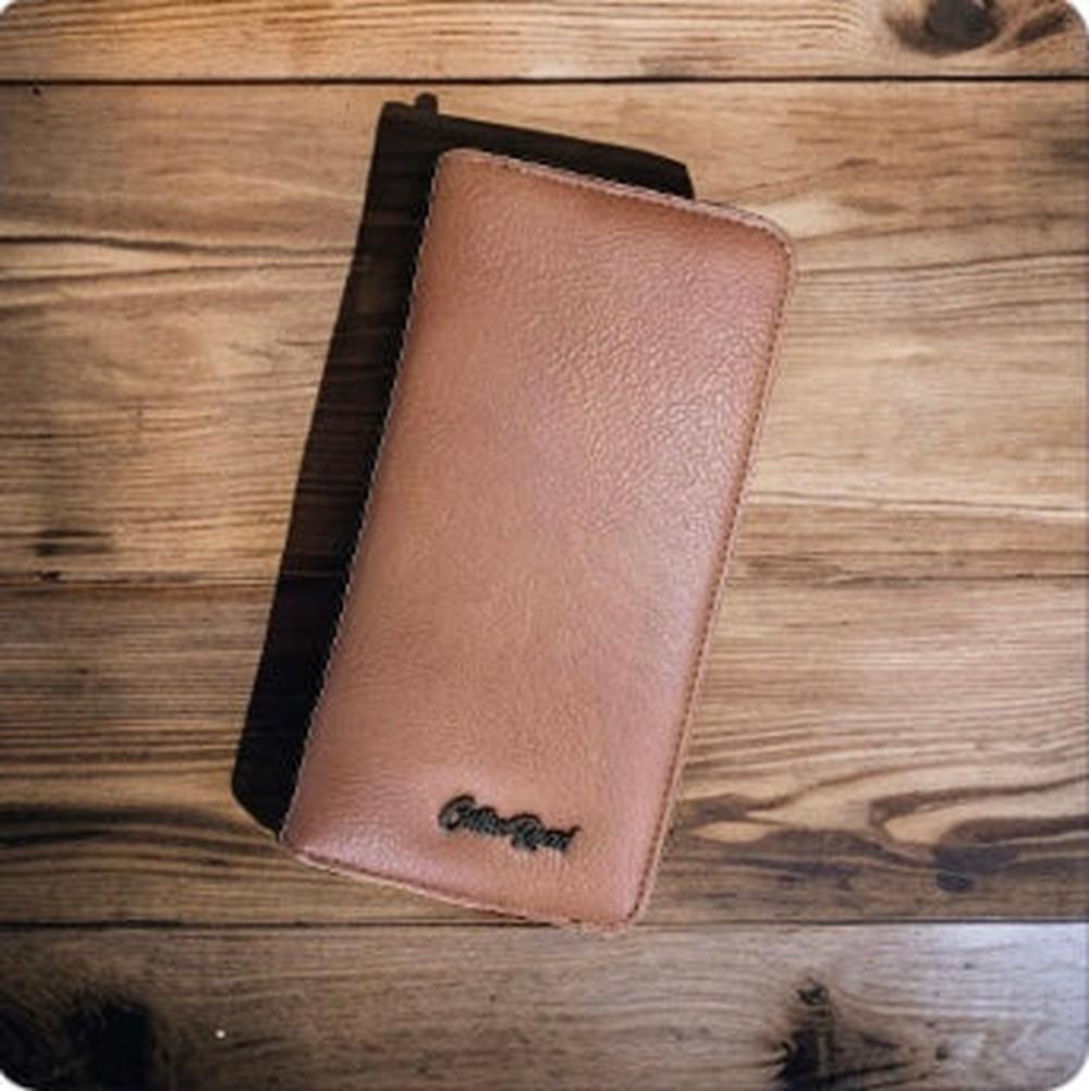 Large TAN BROWN Cotton Road PU Leather CARD Holder