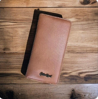 Large TAN BROWN Cotton Road PU Leather CARD Holder