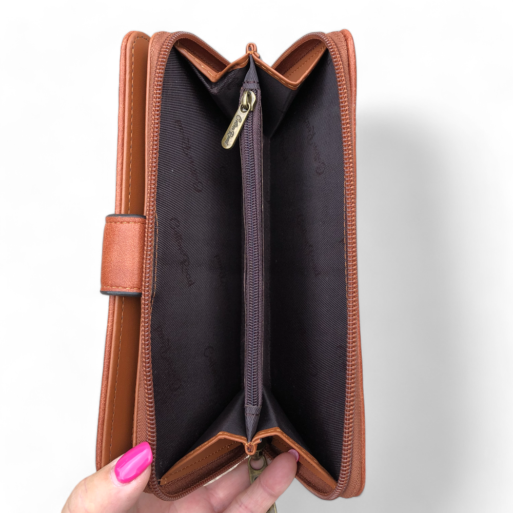 Large TAN BROWN Cotton Road PU Leather Wallet with Clip