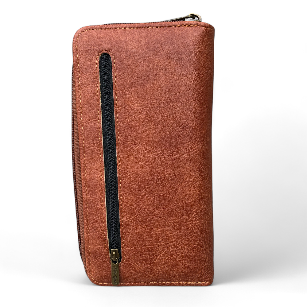 Large TAN BROWN Cotton Road PU Leather Wallet with Clip