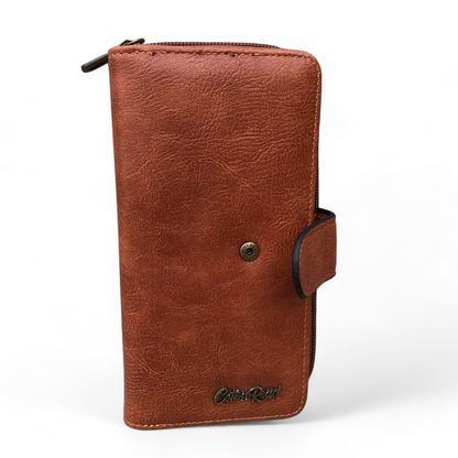 Large TAN BROWN Cotton Road PU Leather Wallet with Clip