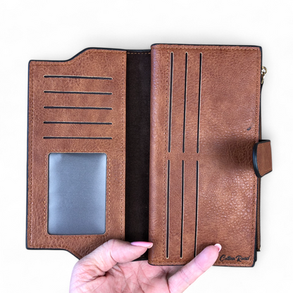 Large TAN Cotton Road PU Leather Wallet with CLIP