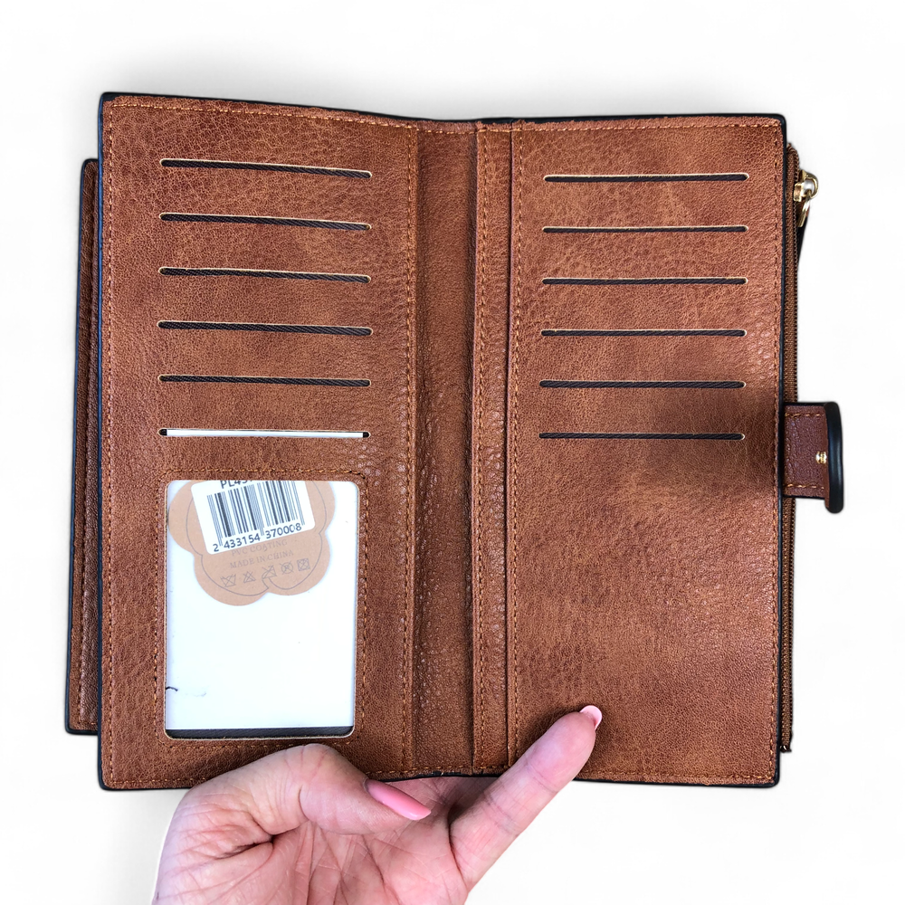 Large TAN Cotton Road PU Leather Wallet with CLIP