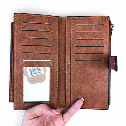 Large TAN Cotton Road PU Leather Wallet with CLIP