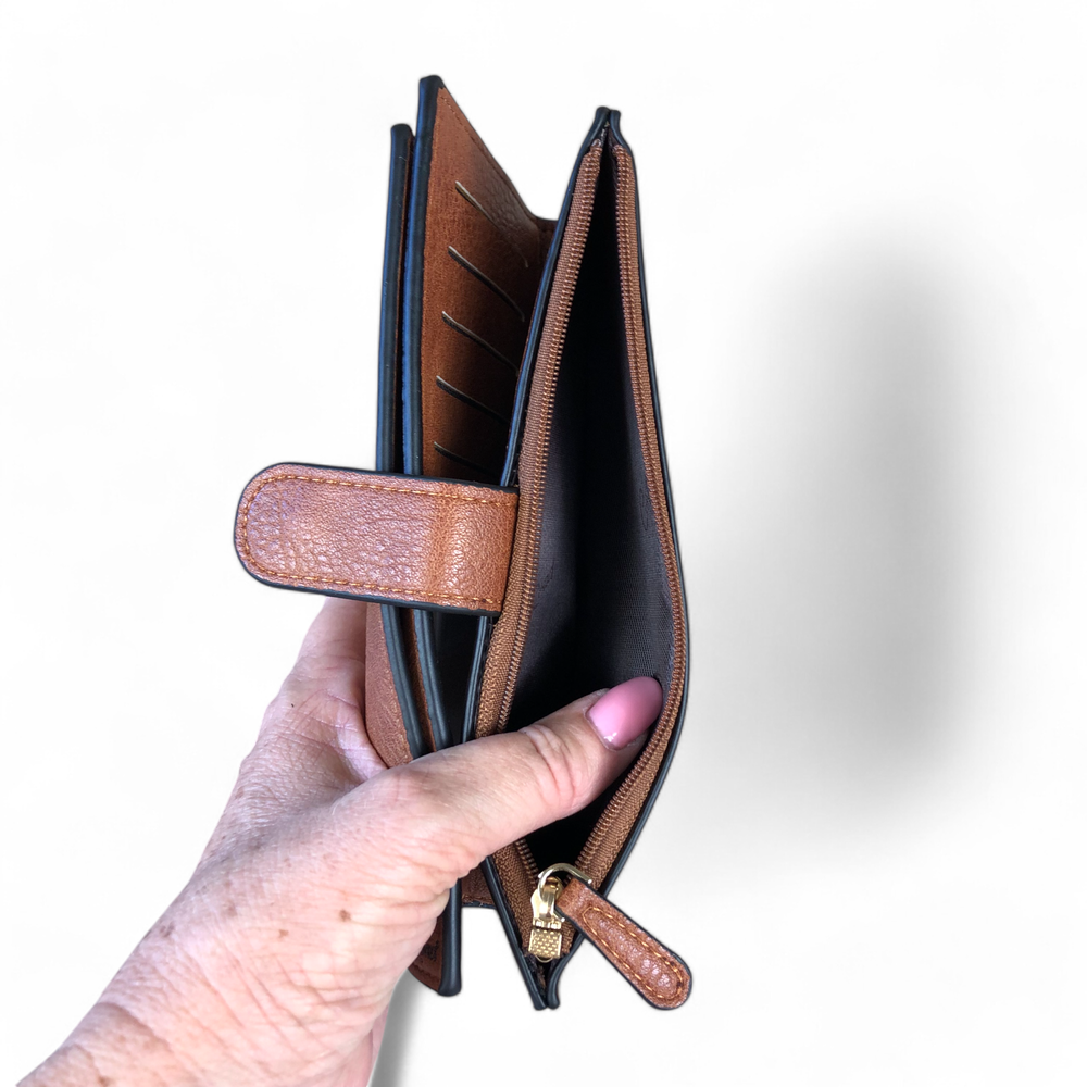 Large TAN Cotton Road PU Leather Wallet with CLIP