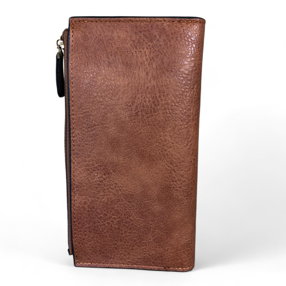 Large TAN Cotton Road PU Leather Wallet with CLIP