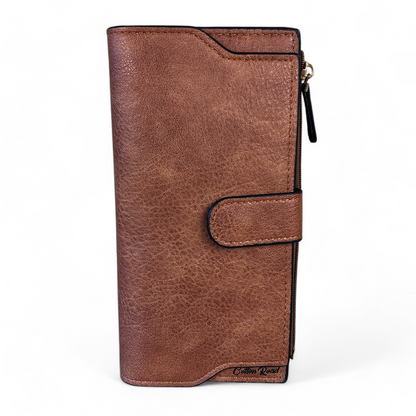 Large TAN Cotton Road PU Leather Wallet with CLIP