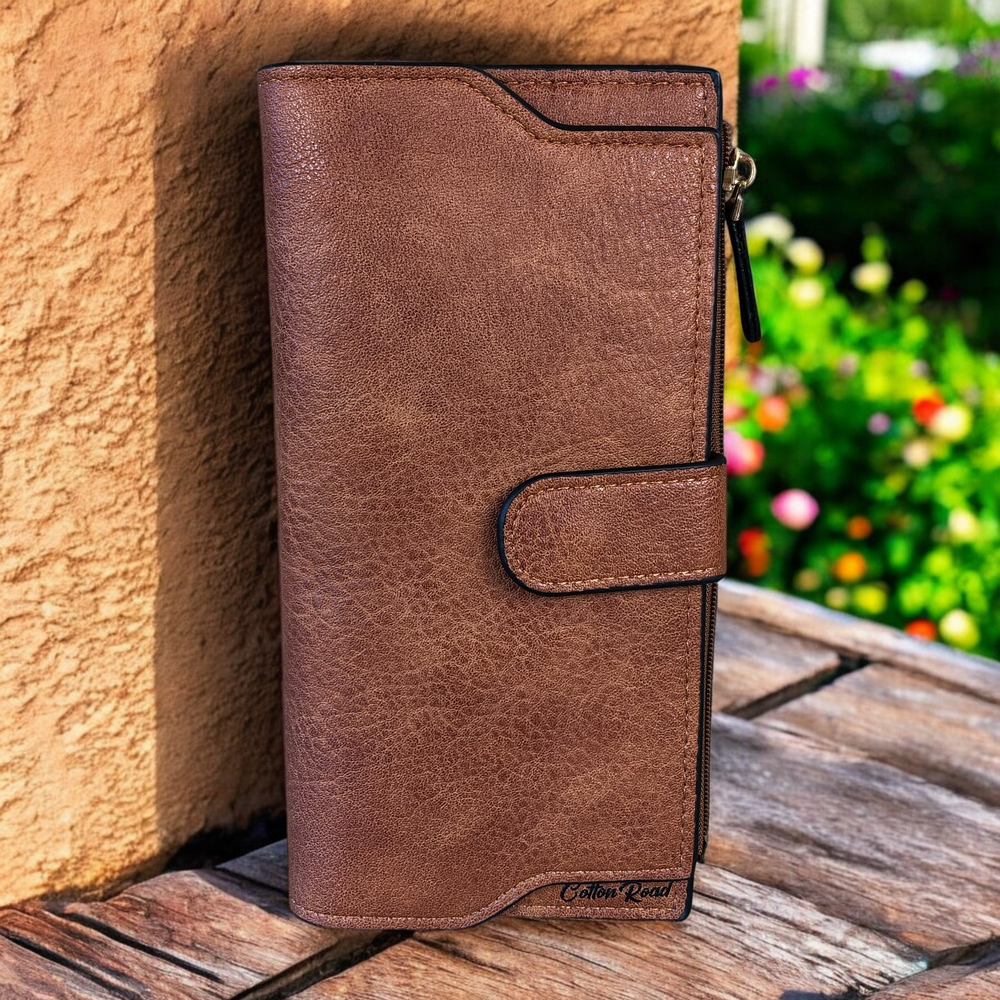 Large TAN Cotton Road PU Leather Wallet with CLIP