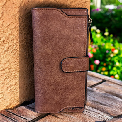 Large TAN Cotton Road PU Leather Wallet with CLIP