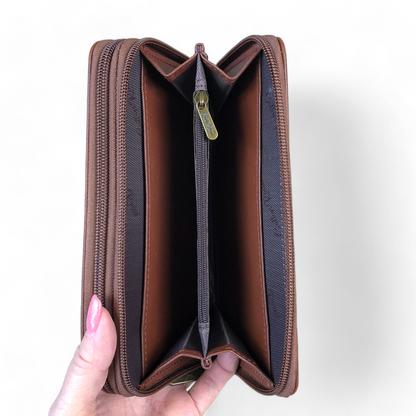 Large TAN Cotton Road PU Leather Wallet with WINDMILL