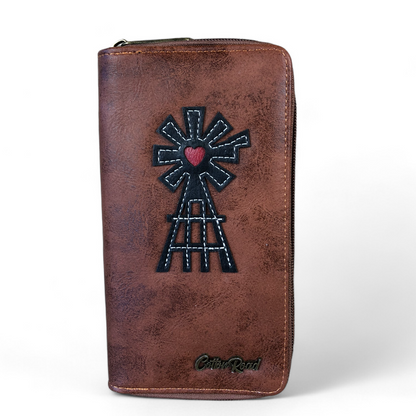 Large TAN Cotton Road PU Leather Wallet with WINDMILL