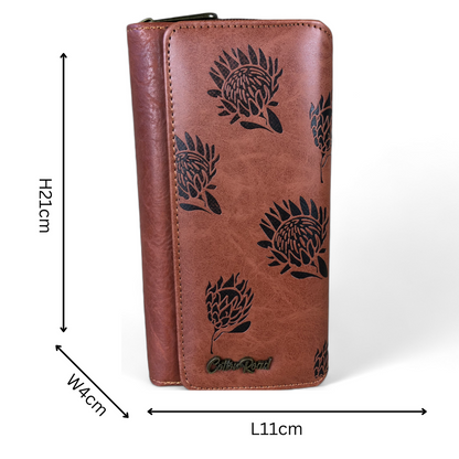 Large TAN PROTEA Tri-Fold Cotton Road PU Leather Wallet