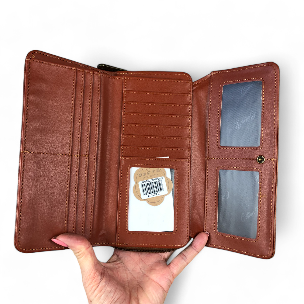 Large TAN PROTEA Tri-Fold Cotton Road PU Leather Wallet