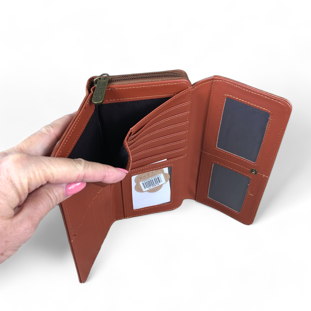 Large TAN PROTEA Tri-Fold Cotton Road PU Leather Wallet