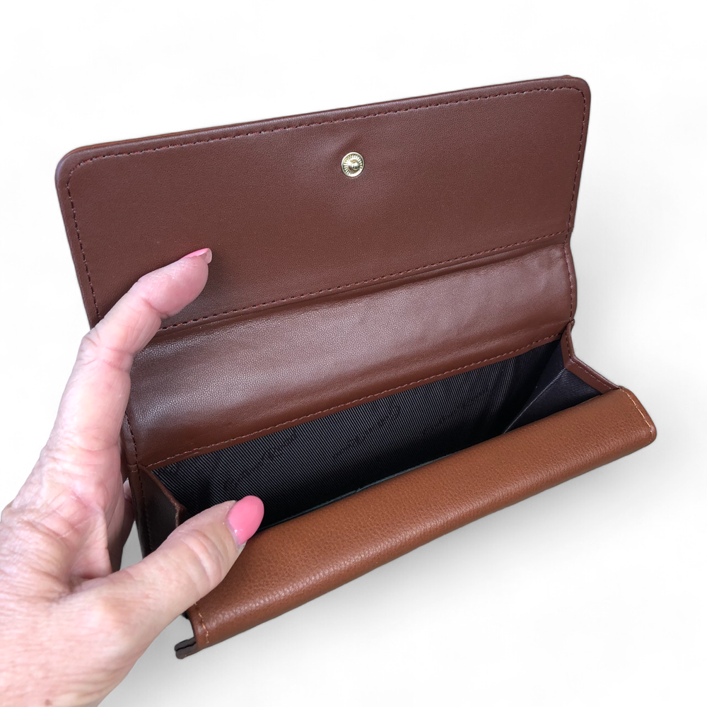 Large TAN PU Leather Cotton Road Wallet with EMBROIDED PROTEAS