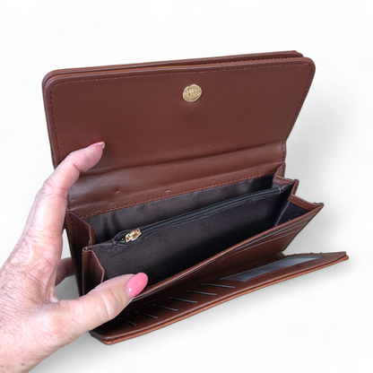 Large TAN PU Leather Cotton Road Wallet with EMBROIDED PROTEAS