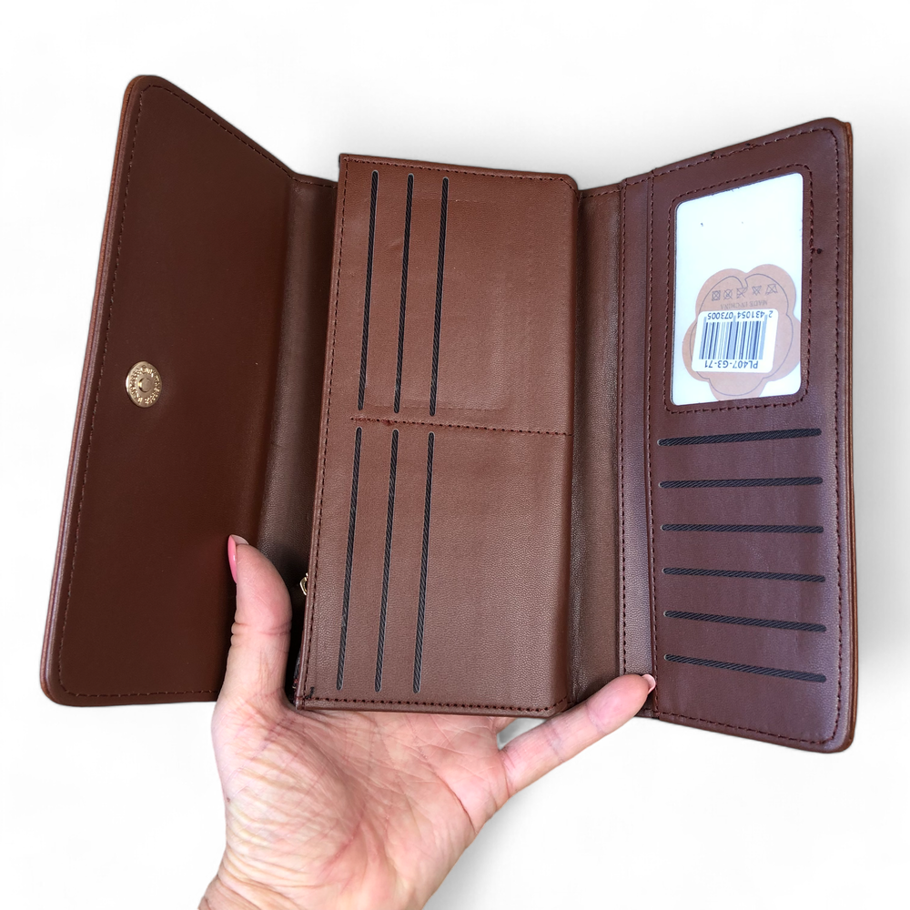 Large TAN PU Leather Cotton Road Wallet with EMBROIDED PROTEAS