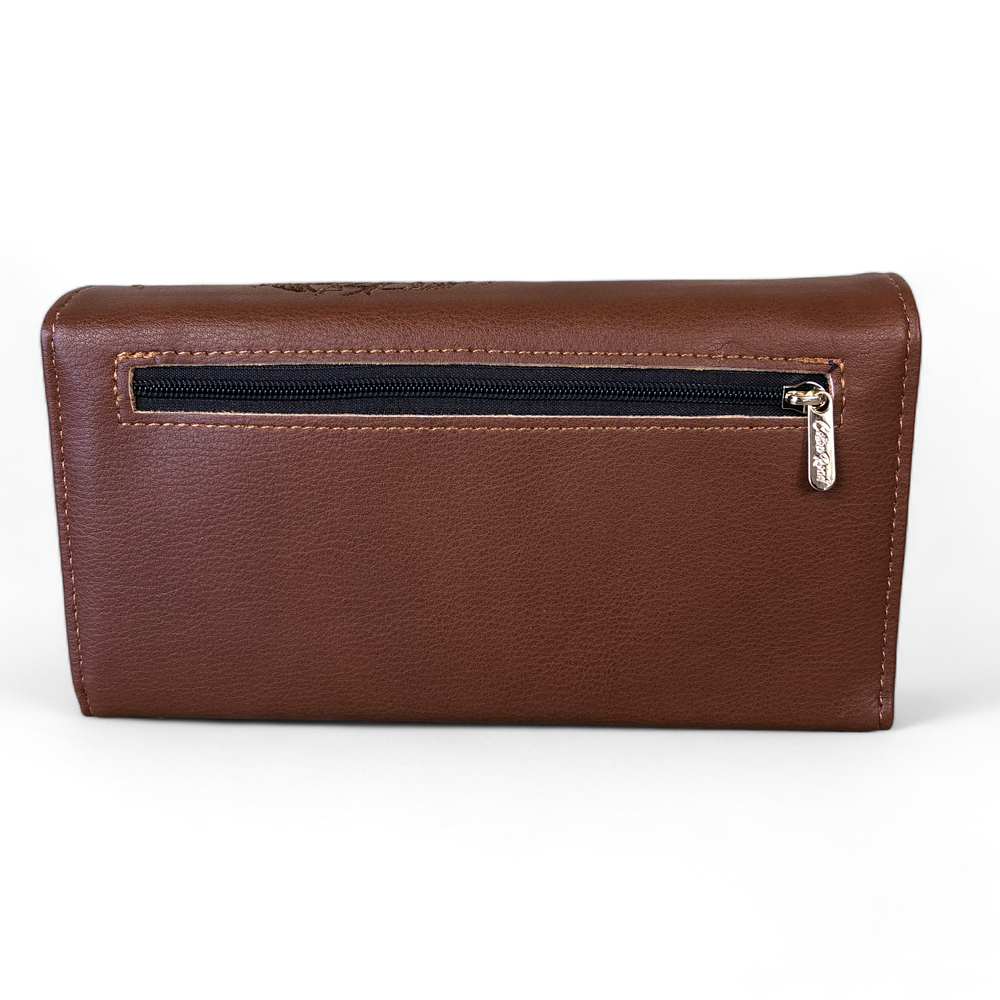 Large TAN PU Leather Cotton Road Wallet with EMBROIDED PROTEAS