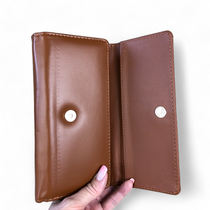 Large TAN Tri-fold PU Leather Cotton Road Wallet with PATTERNED Panel