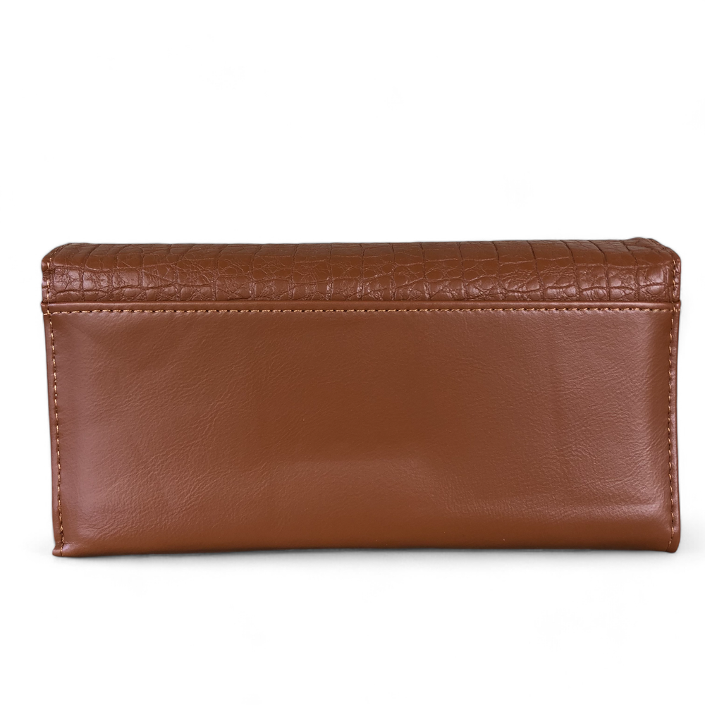 Large TAN Tri-fold PU Leather Cotton Road Wallet with PATTERNED Panel