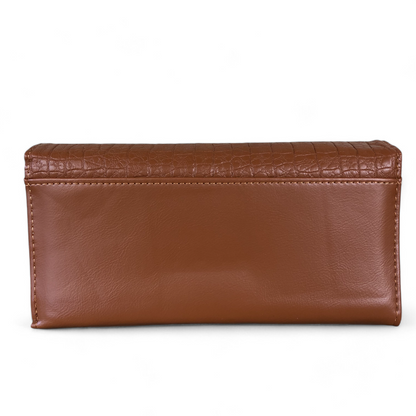 Large TAN Tri-fold PU Leather Cotton Road Wallet with PATTERNED Panel