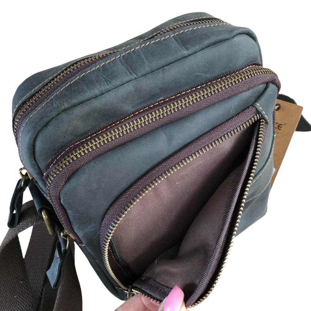 Leather Sling Bag: BLACK Unisex VIVACE genuine leather Sling Bag