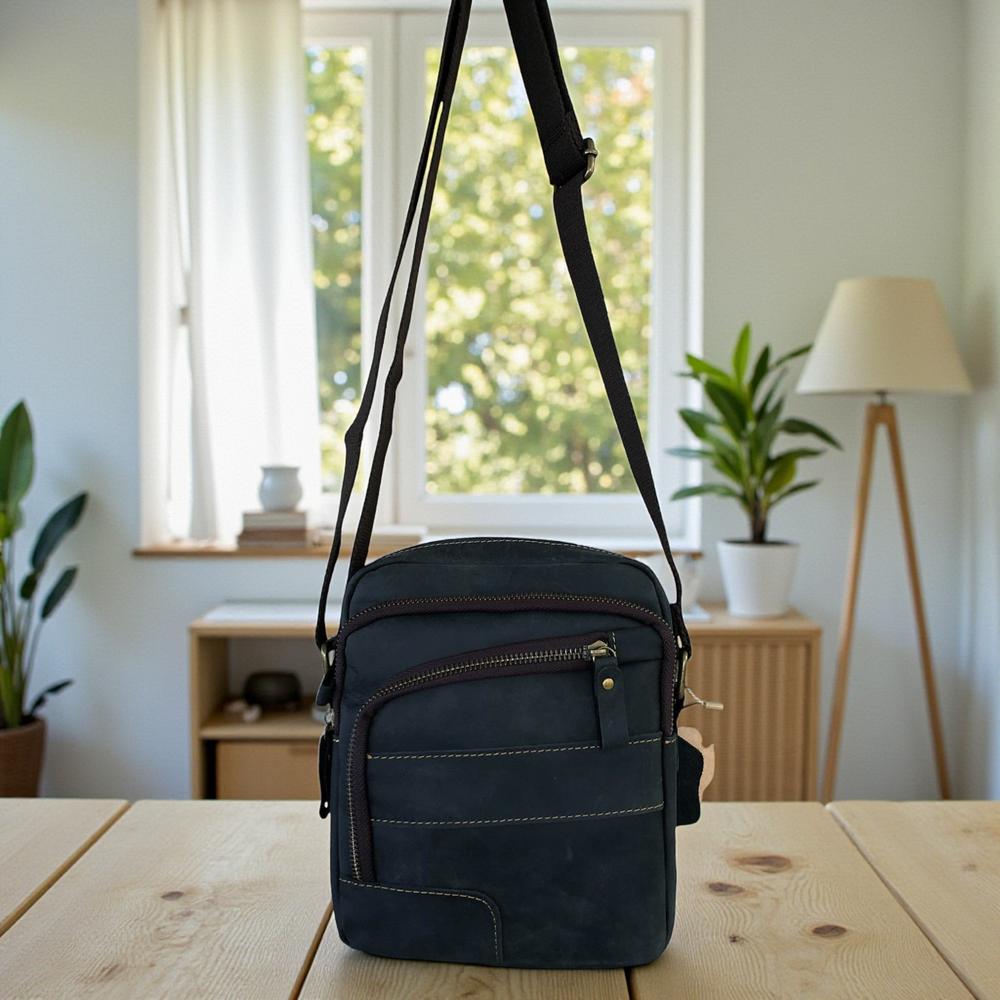 Leather Sling Bag: BLACK Unisex VIVACE genuine leather Sling Bag