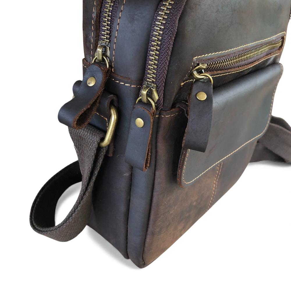 Leather Sling Bag: BROWN Unisex VIVACE genuine leather Sling Bag