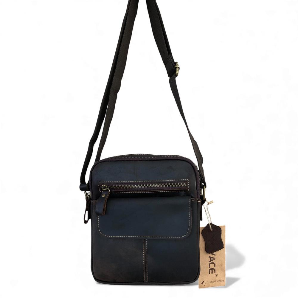 Leather Sling Bag: BROWN Unisex VIVACE genuine leather Sling Bag