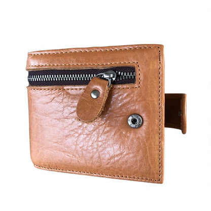 Leather Wallet: CAMEL VIVACE MENS Genuine Leather Wallet with Clip and Zip detailing