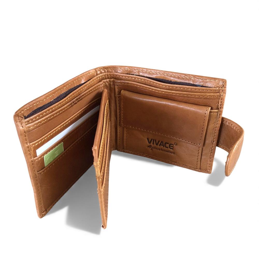 Leather Wallet: CAMEL VIVACE MENS Genuine Leather Wallet with Clip and Zip detailing