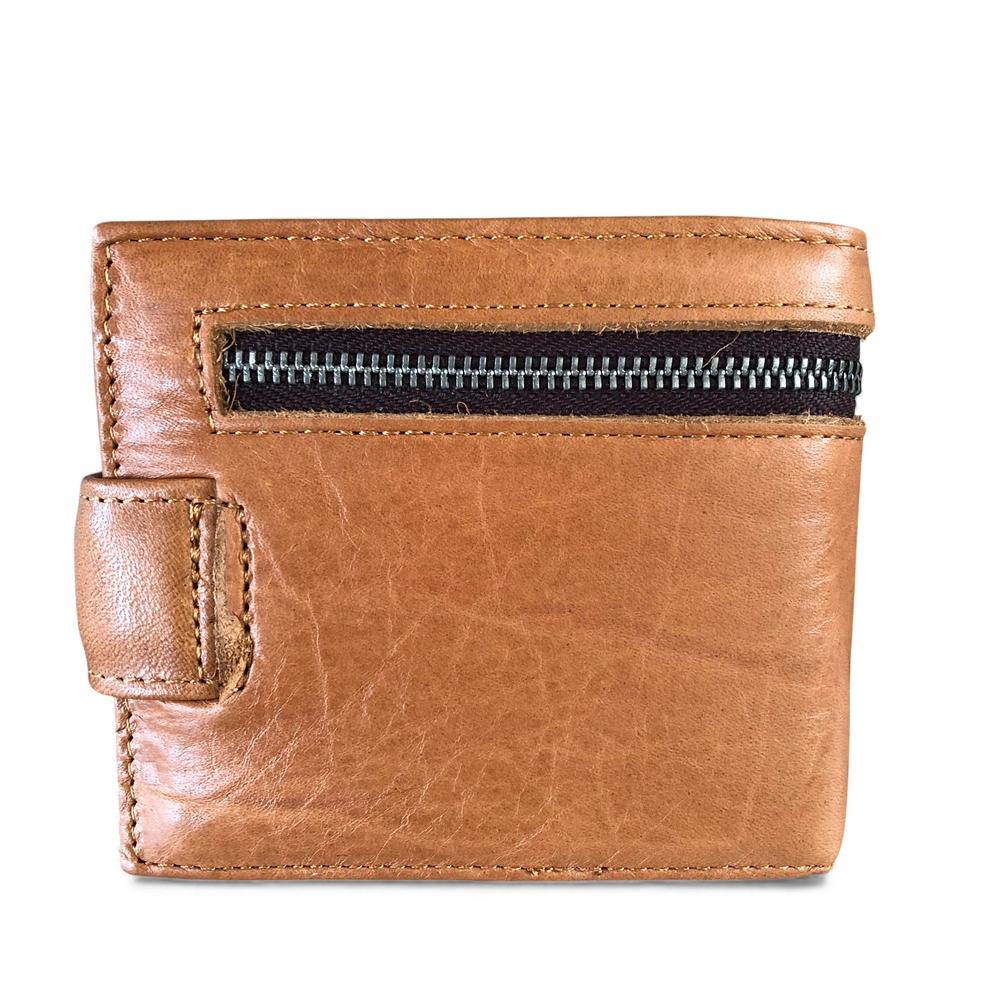 Leather Wallet: CAMEL VIVACE MENS Genuine Leather Wallet with Clip and Zip detailing