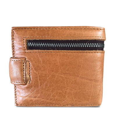 Leather Wallet: CAMEL VIVACE MENS Genuine Leather Wallet with Clip and Zip detailing