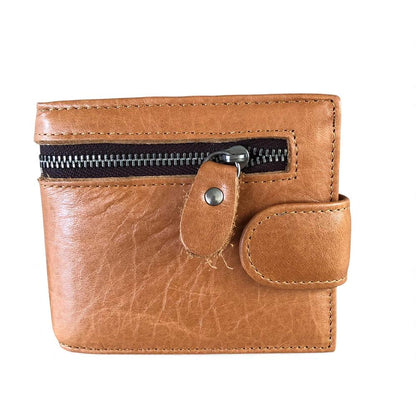 Leather Wallet: CAMEL VIVACE MENS Genuine Leather Wallet with Clip and Zip detailing
