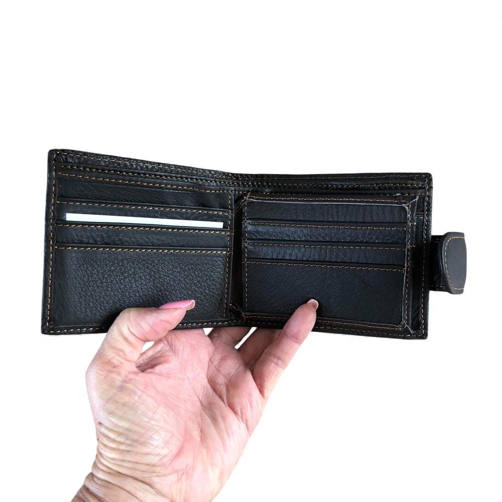 Leather Wallet: DARK BROWN VIVACE MENS Genuine Leather Wallet with Clip and Zip detailing