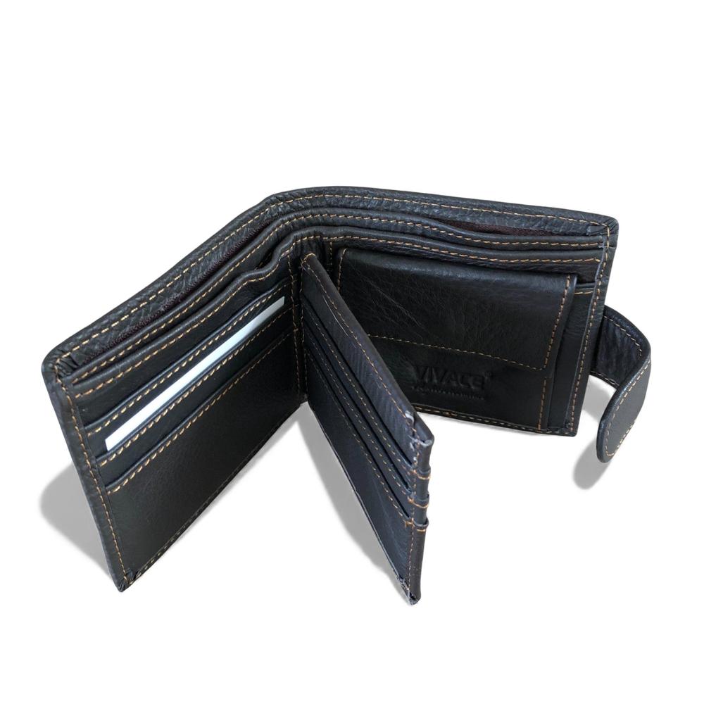 Leather Wallet: DARK BROWN VIVACE MENS Genuine Leather Wallet with Clip and Zip detailing