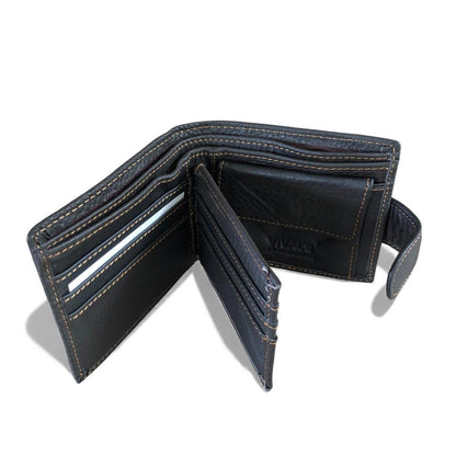 Leather Wallet: DARK BROWN VIVACE MENS Genuine Leather Wallet with Clip and Zip detailing