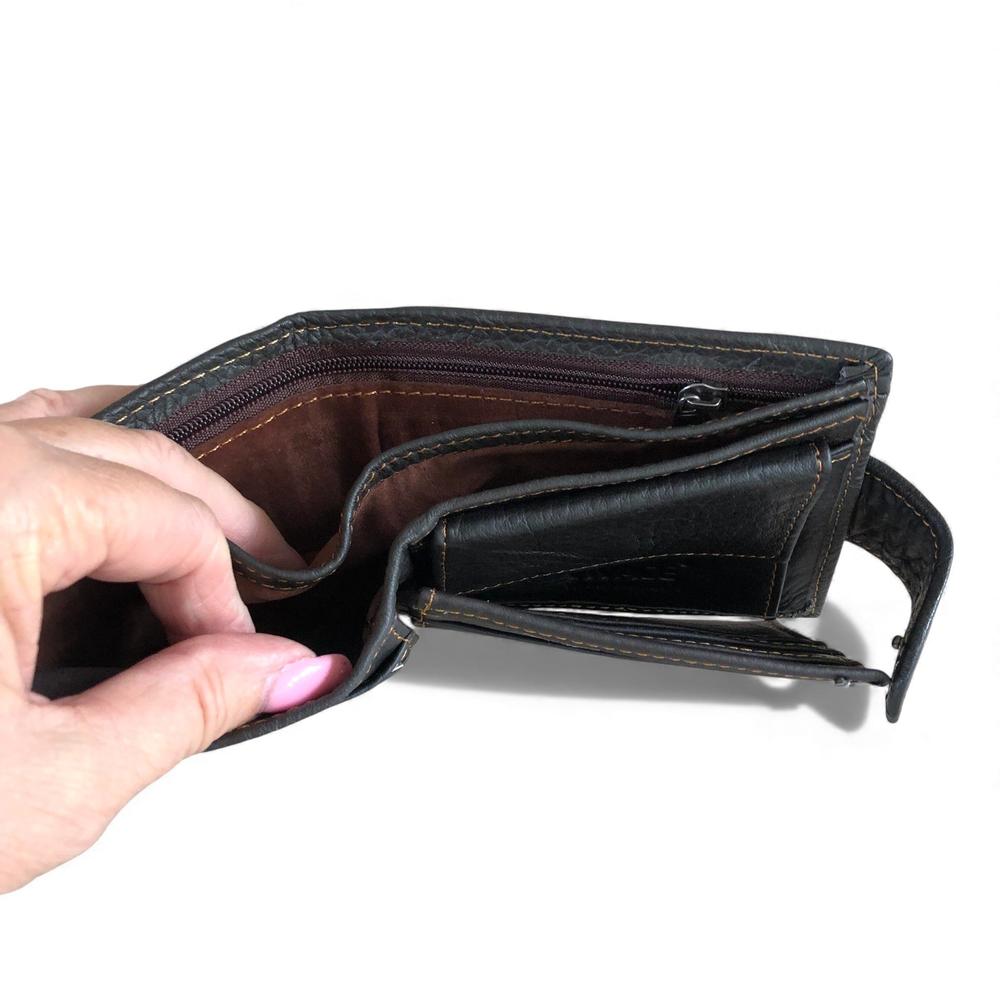 Leather Wallet: DARK BROWN VIVACE MENS Genuine Leather Wallet with Clip and Zip detailing