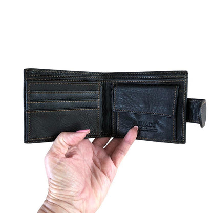 Leather Wallet: DARK BROWN VIVACE MENS Genuine Leather Wallet with Clip and Zip detailing