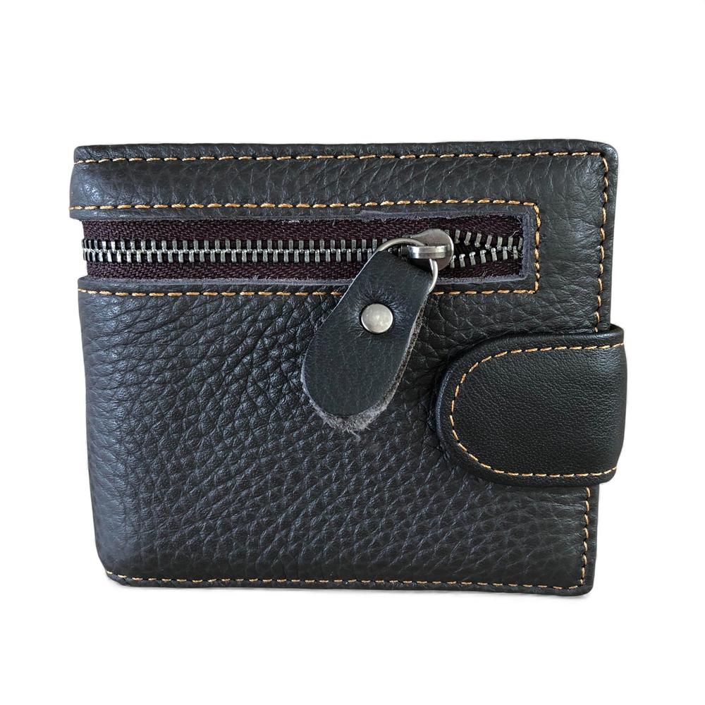 Leather Wallet: DARK BROWN VIVACE MENS Genuine Leather Wallet with Clip and Zip detailing
