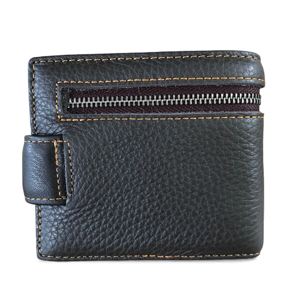 Leather Wallet: DARK BROWN VIVACE MENS Genuine Leather Wallet with Clip and Zip detailing