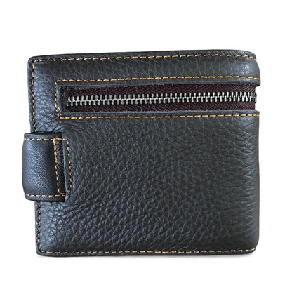 Leather Wallet: DARK BROWN VIVACE MENS Genuine Leather Wallet with Clip and Zip detailing