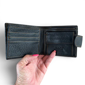 Leather Wallet: BLACK VIVACE Genuine Leather with Clip for MEN open branding
